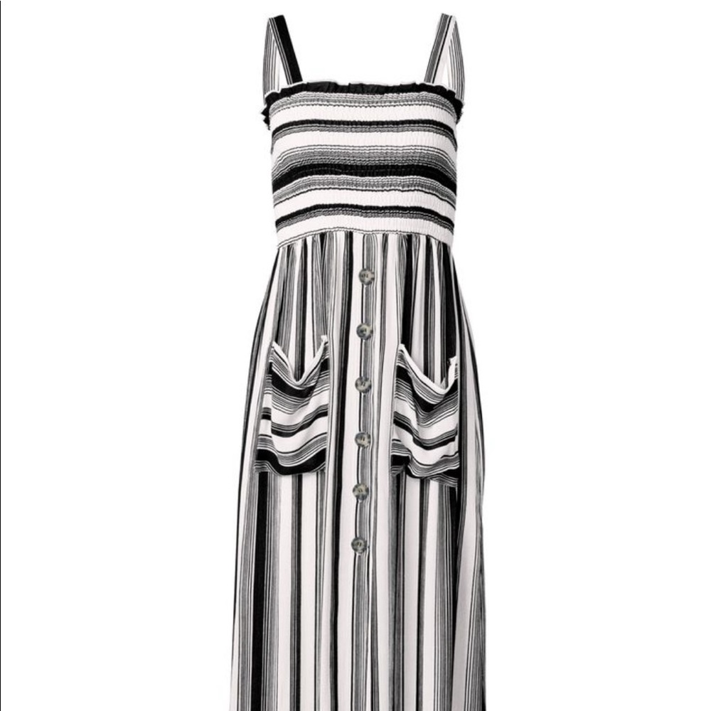 Smocked Black & White Maxi Dress